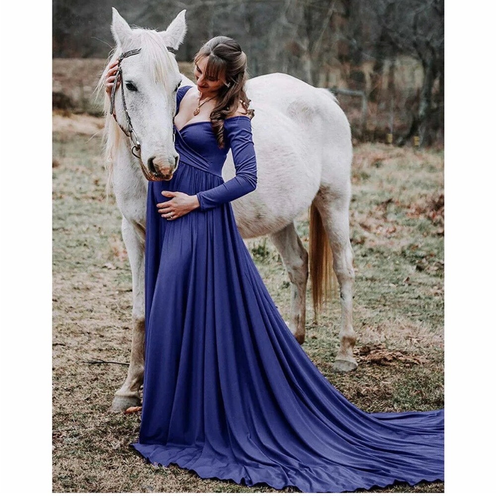 Women Pregnant Photography Photo Shoot Long Fancy Maternity Wrap Dress Maxi Gown